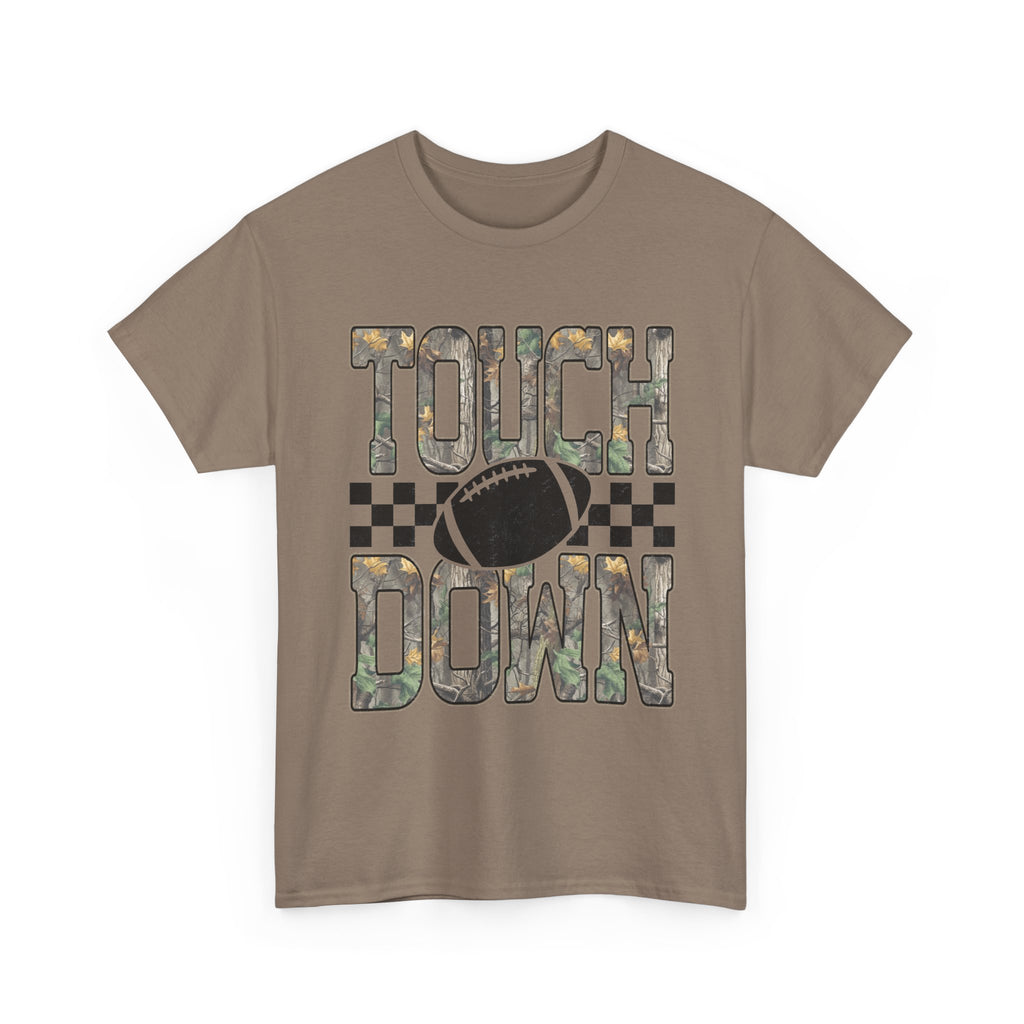 Touchdown Football Tee — Camo Lettering & Checkerboard Graphic