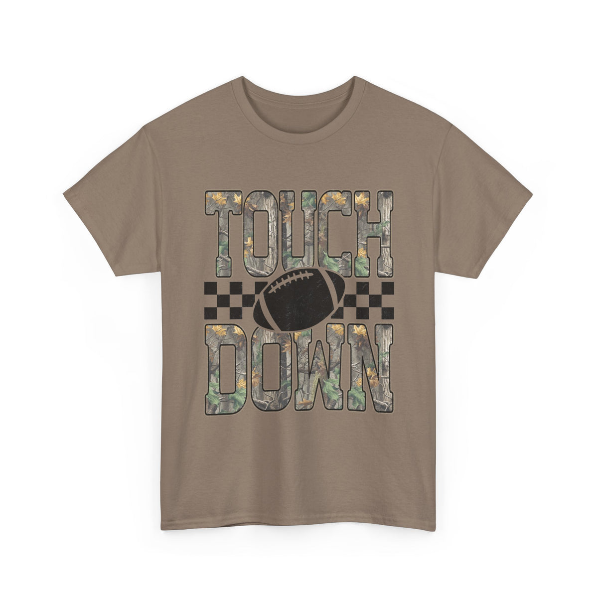 Touchdown Football Tee — Camo Lettering & Checkerboard Graphic
