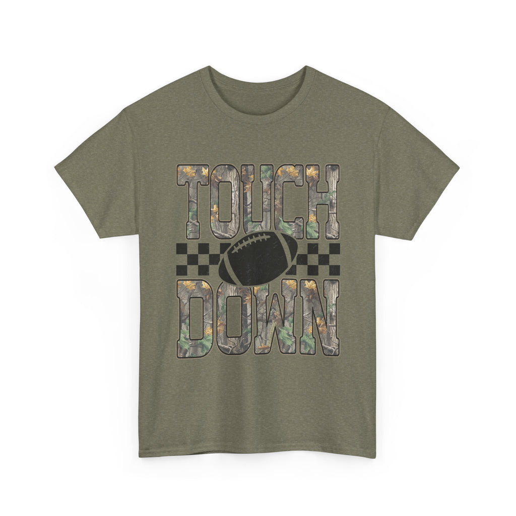 Touchdown Football Tee — Camo Lettering & Checkerboard Graphic