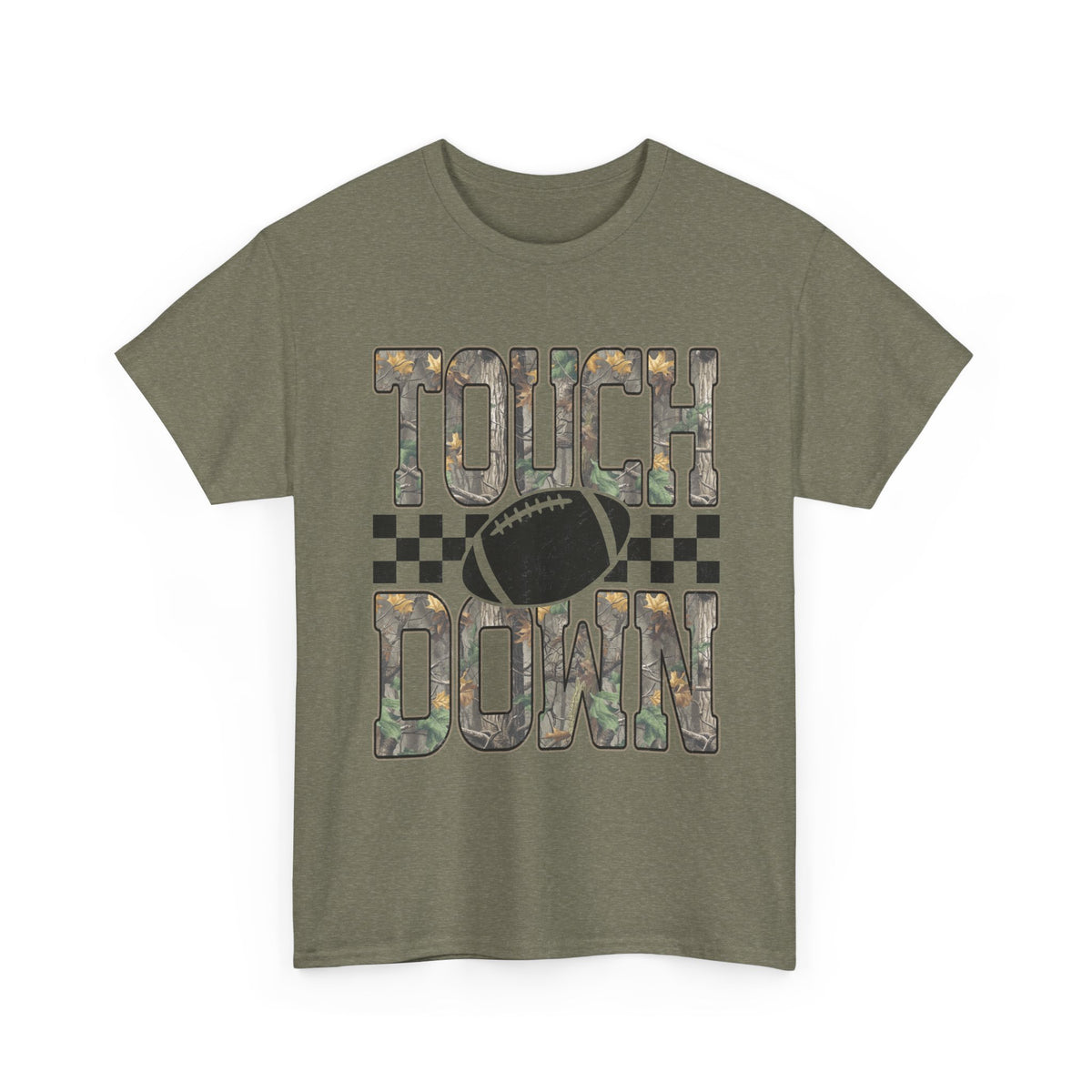 Touchdown Football Tee — Camo Lettering & Checkerboard Graphic