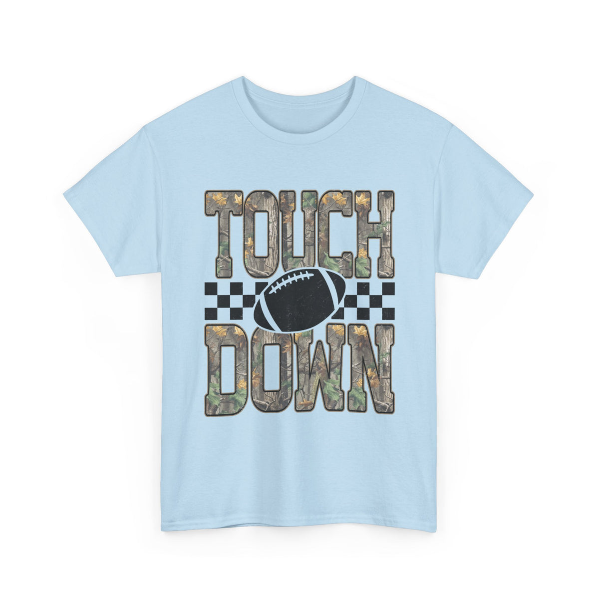 Touchdown Football Tee — Camo Lettering & Checkerboard Graphic