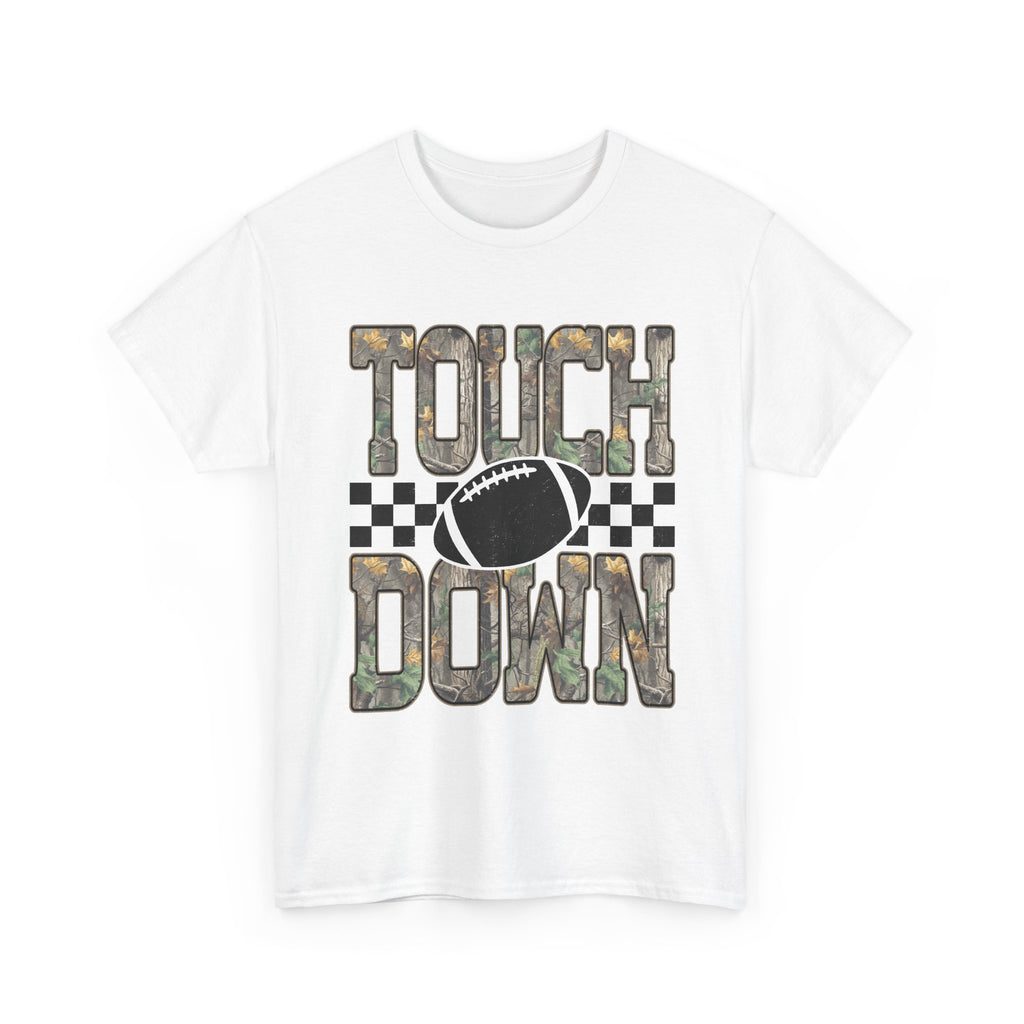 Touchdown Football Tee — Camo Lettering & Checkerboard Graphic