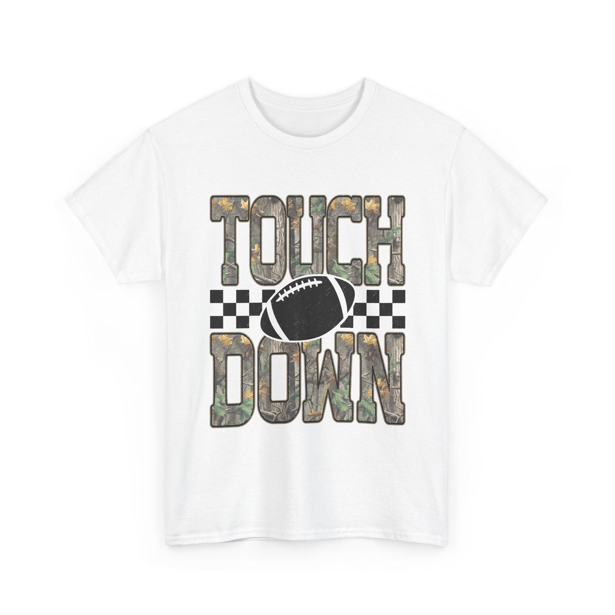 Touchdown Football Tee — Camo Lettering & Checkerboard Graphic