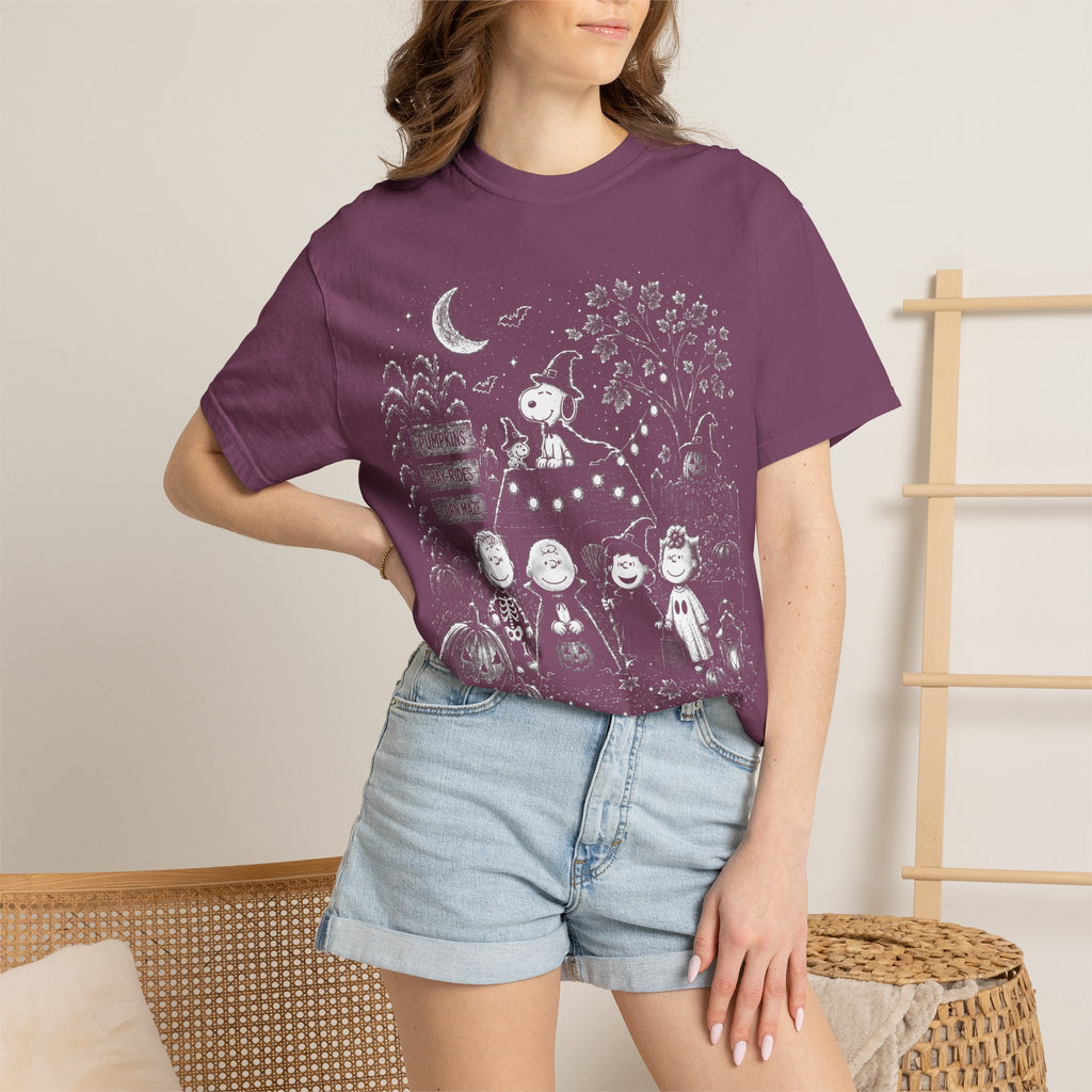Halloween Character Night T-Shirt — Cute Spooky Peanuts-Style Illustration