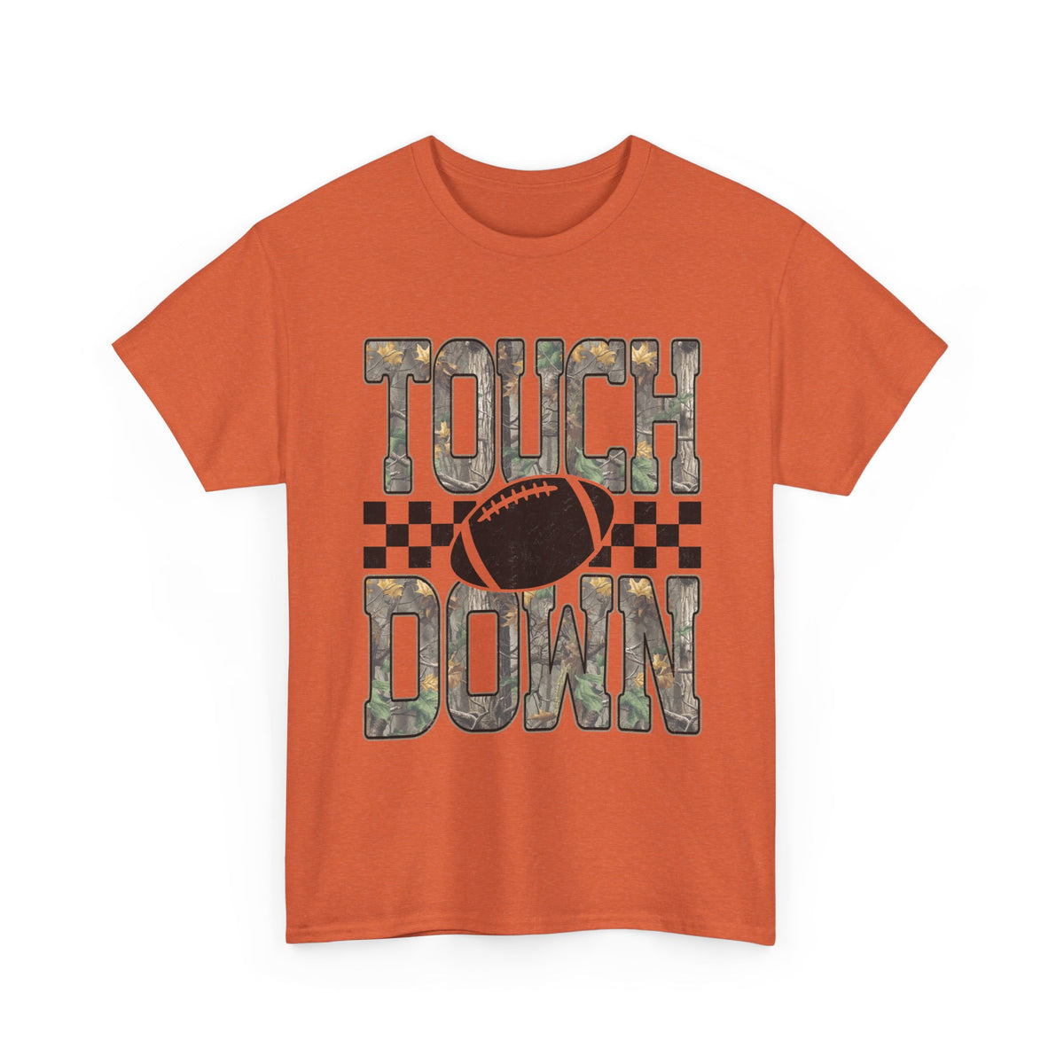 Touchdown Football Tee — Camo Lettering & Checkerboard Graphic