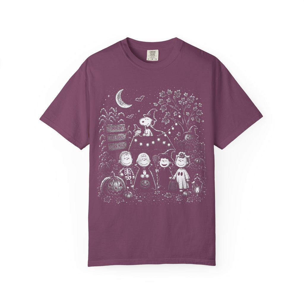 Halloween Character Night T-Shirt — Cute Spooky Peanuts-Style Illustration
