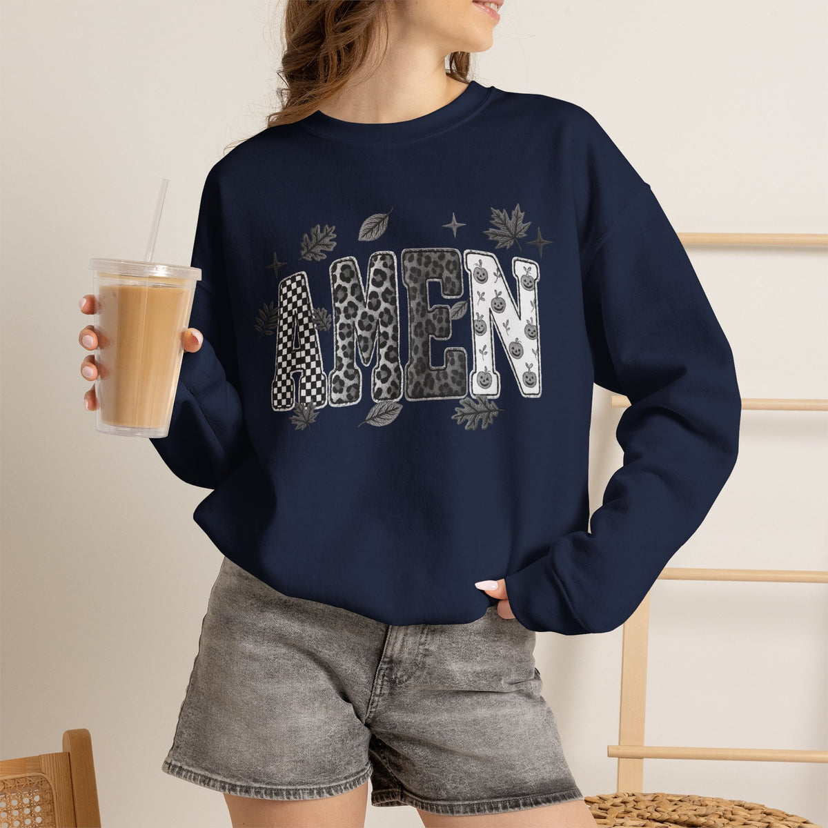 Amen Fall Crewneck Sweatshirt — Autumn Leaves Christian Graphic Pullover
