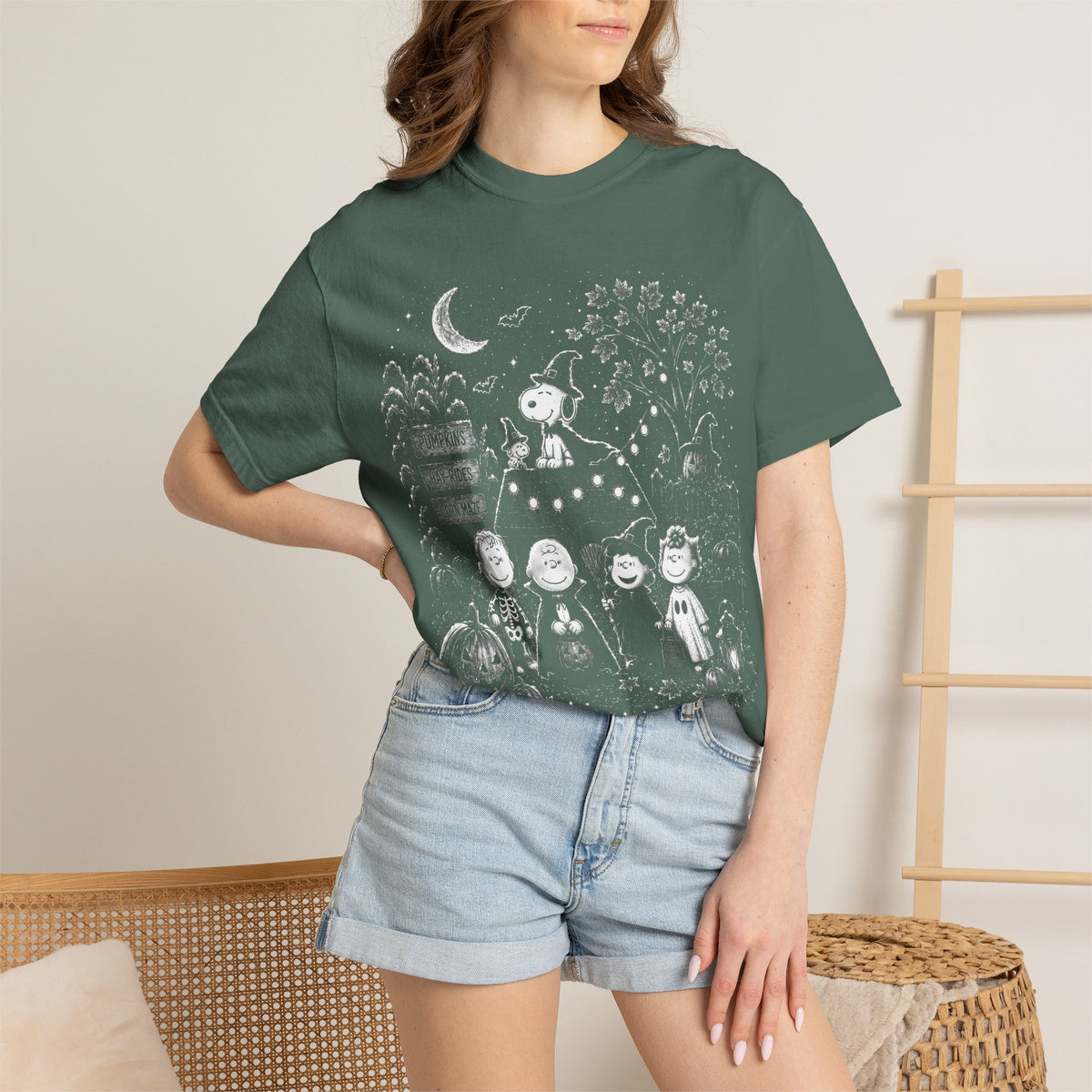 Halloween Character Night T-Shirt — Cute Spooky Peanuts-Style Illustration