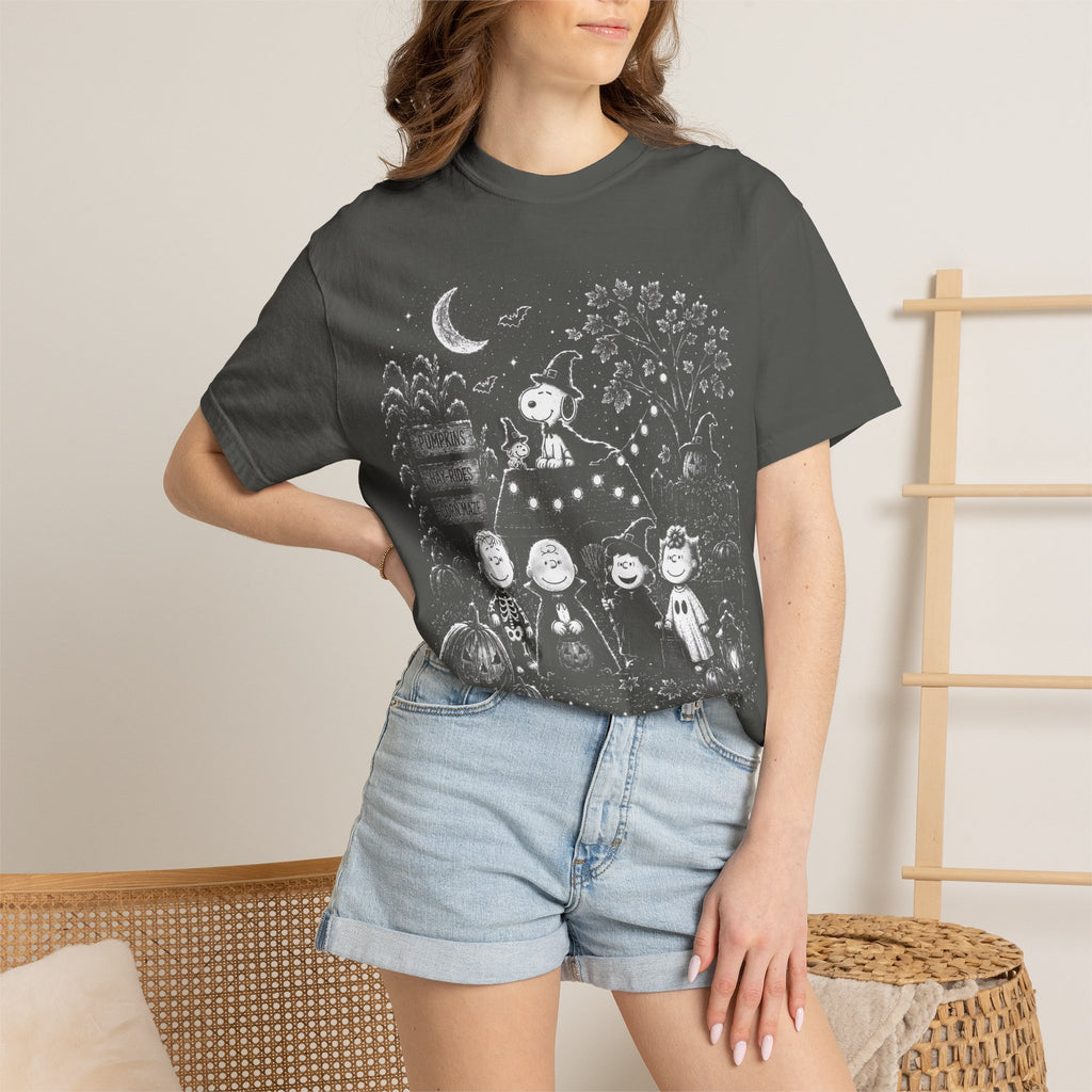 Halloween Character Night T-Shirt — Cute Spooky Peanuts-Style Illustration