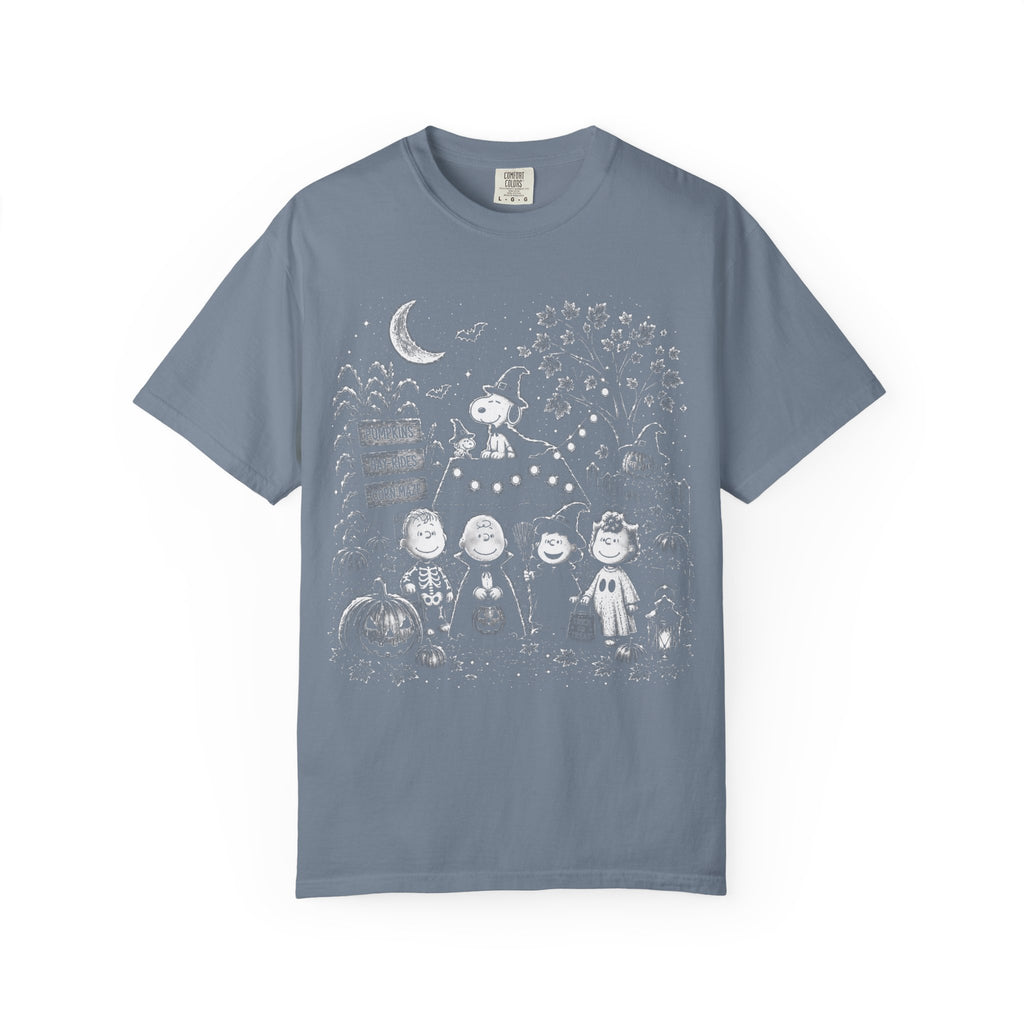 Halloween Character Night T-Shirt — Cute Spooky Peanuts-Style Illustration