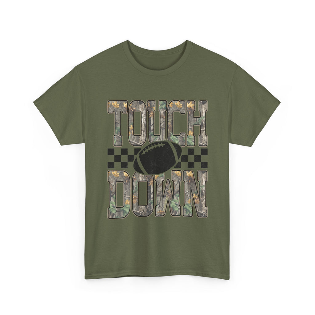 Touchdown Football Tee — Camo Lettering & Checkerboard Graphic