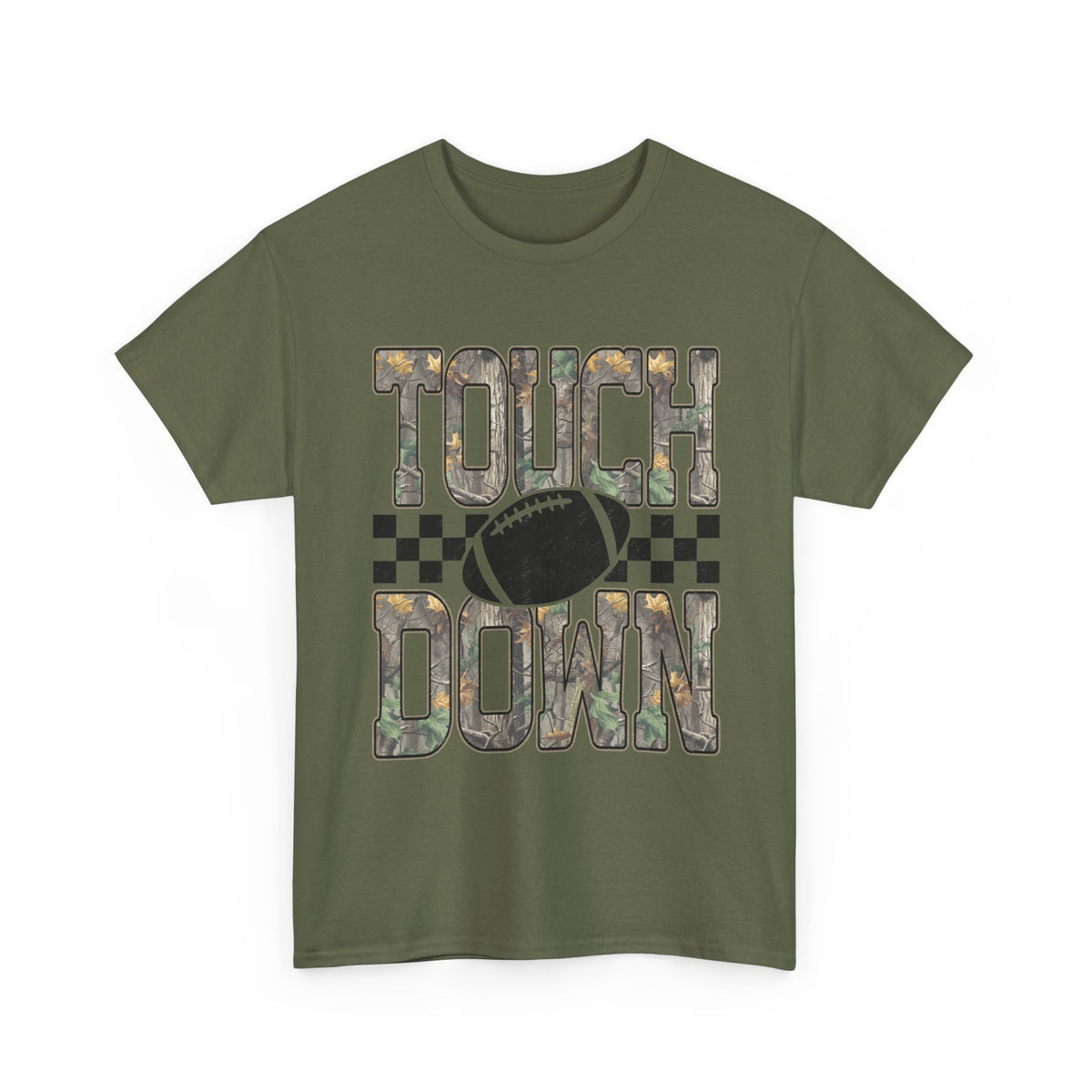 Touchdown Football Tee — Camo Lettering & Checkerboard Graphic