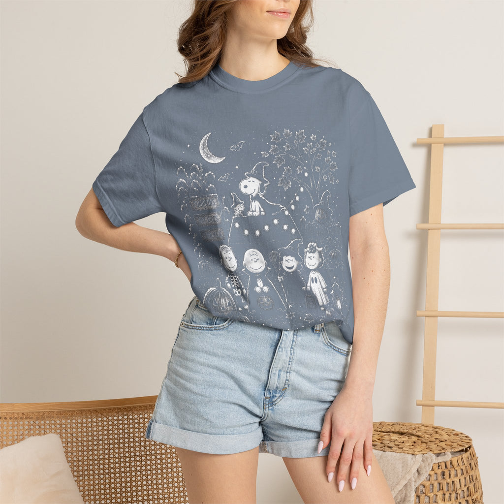 Halloween Character Night T-Shirt — Cute Spooky Peanuts-Style Illustration