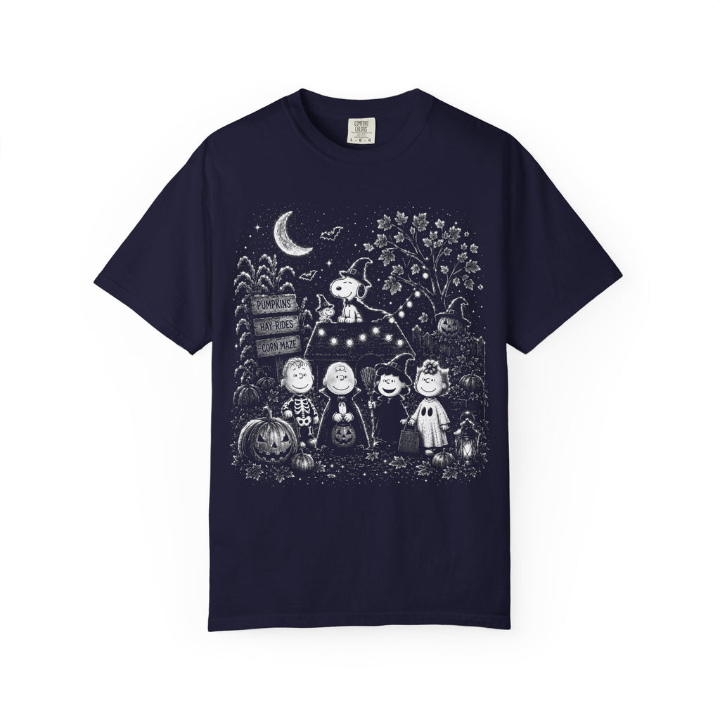 Halloween Character Night T-Shirt — Cute Spooky Peanuts-Style Illustration