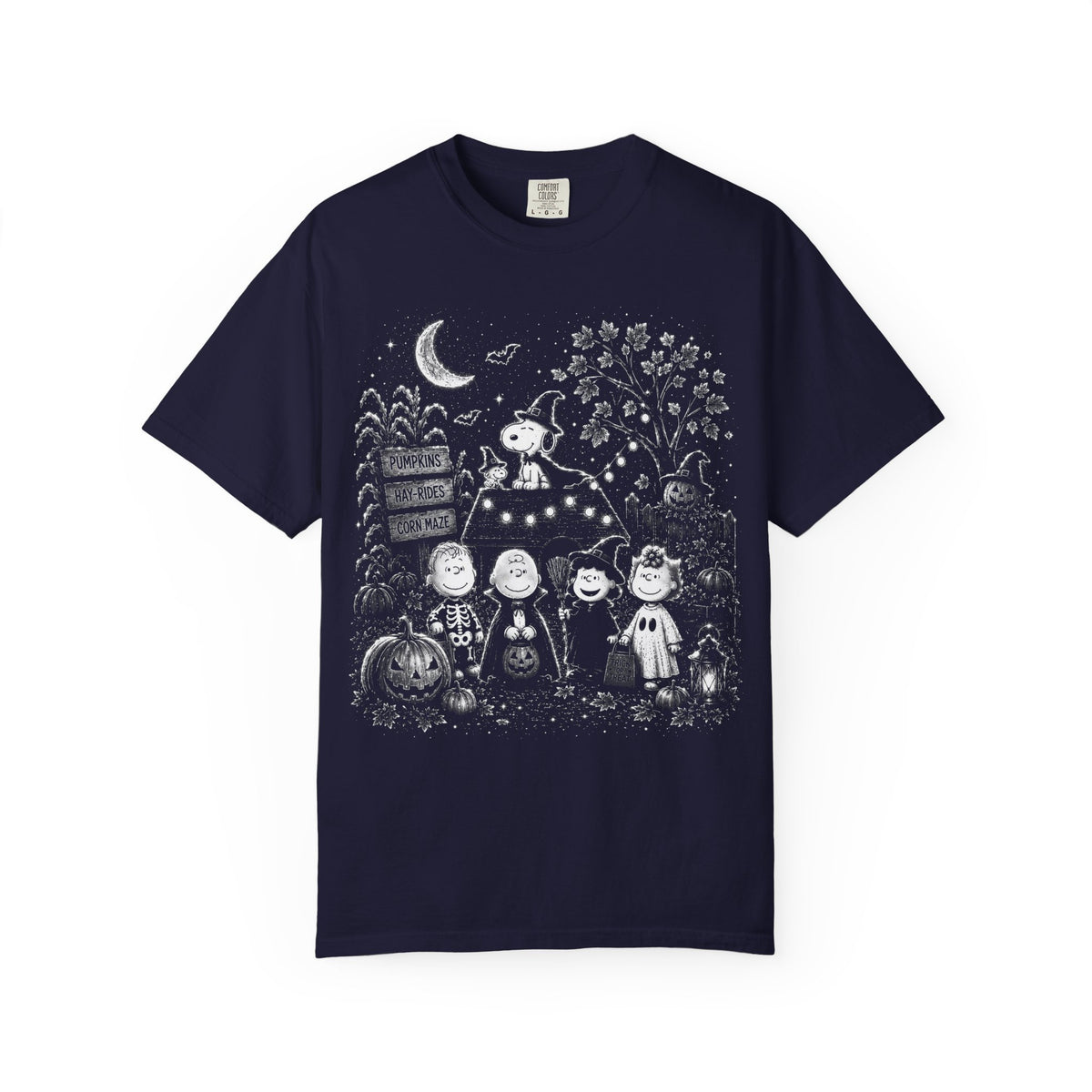 Halloween Character Night T-Shirt — Cute Spooky Peanuts-Style Illustration