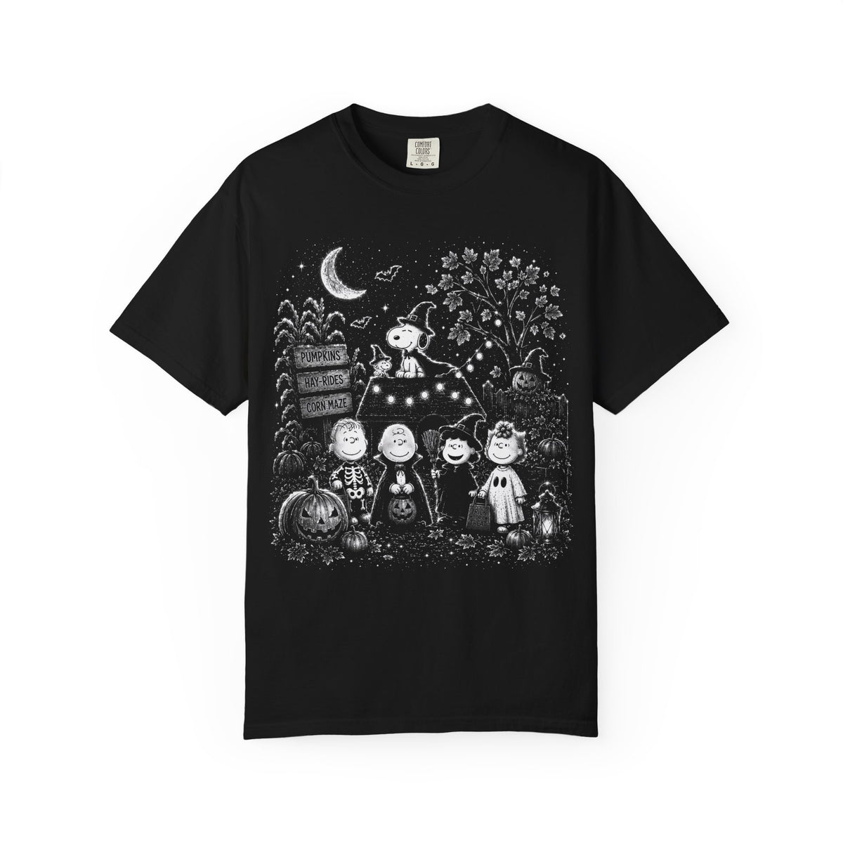 Halloween Character Night T-Shirt — Cute Spooky Peanuts-Style Illustration