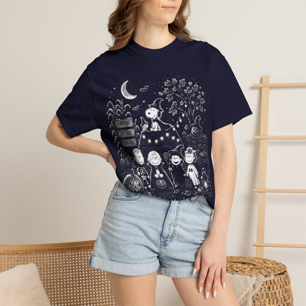Halloween Character Night T-Shirt — Cute Spooky Peanuts-Style Illustration