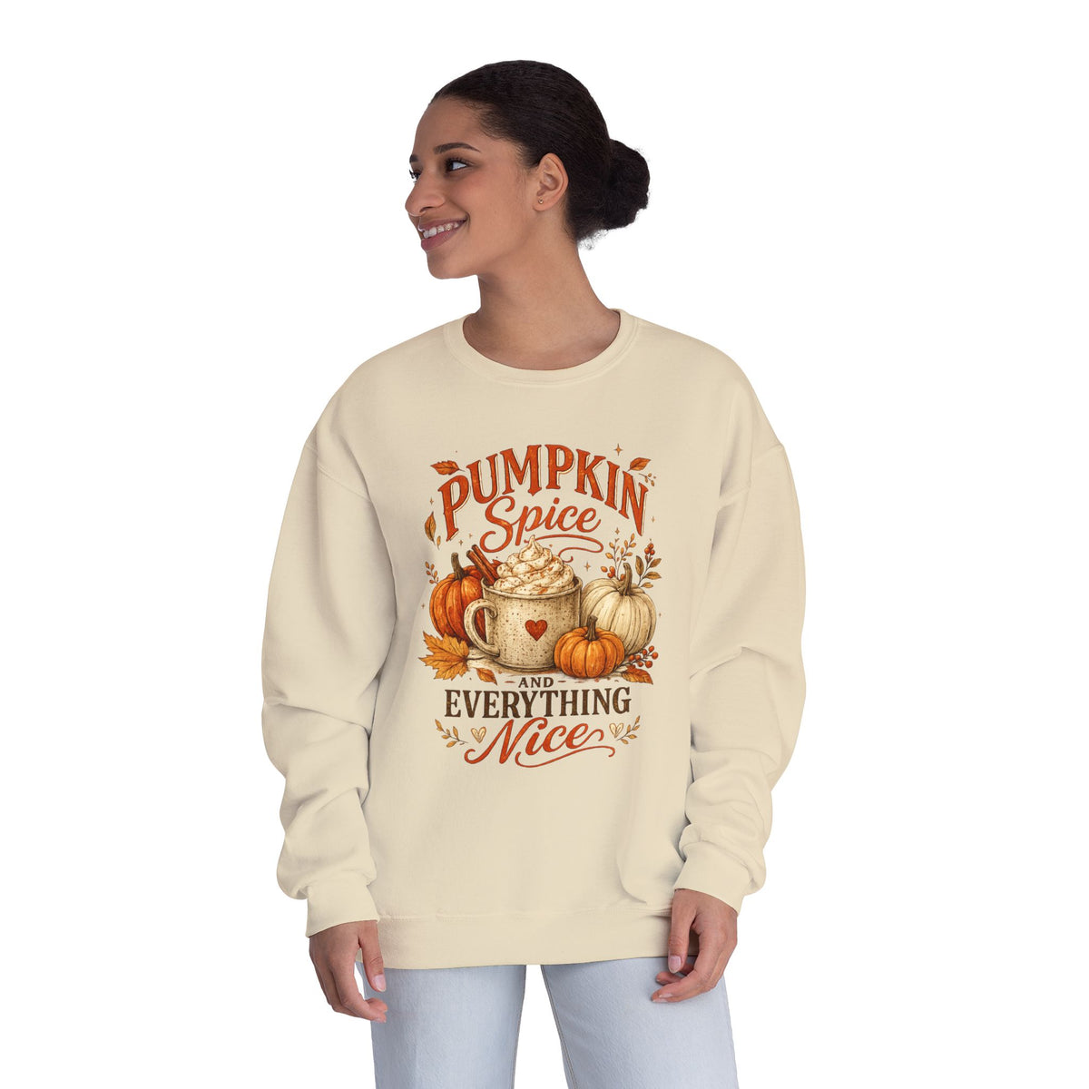 Pumpkin Spice Crewneck Sweatshirt — "Pumpkin Spice and Everything Nice" Fall Graphic