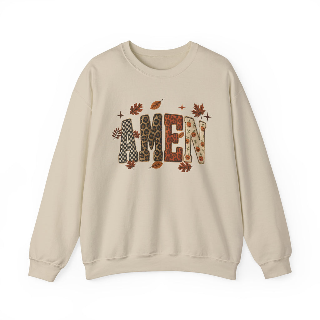 Amen Fall Crewneck Sweatshirt — Autumn Leaves Christian Graphic Pullover