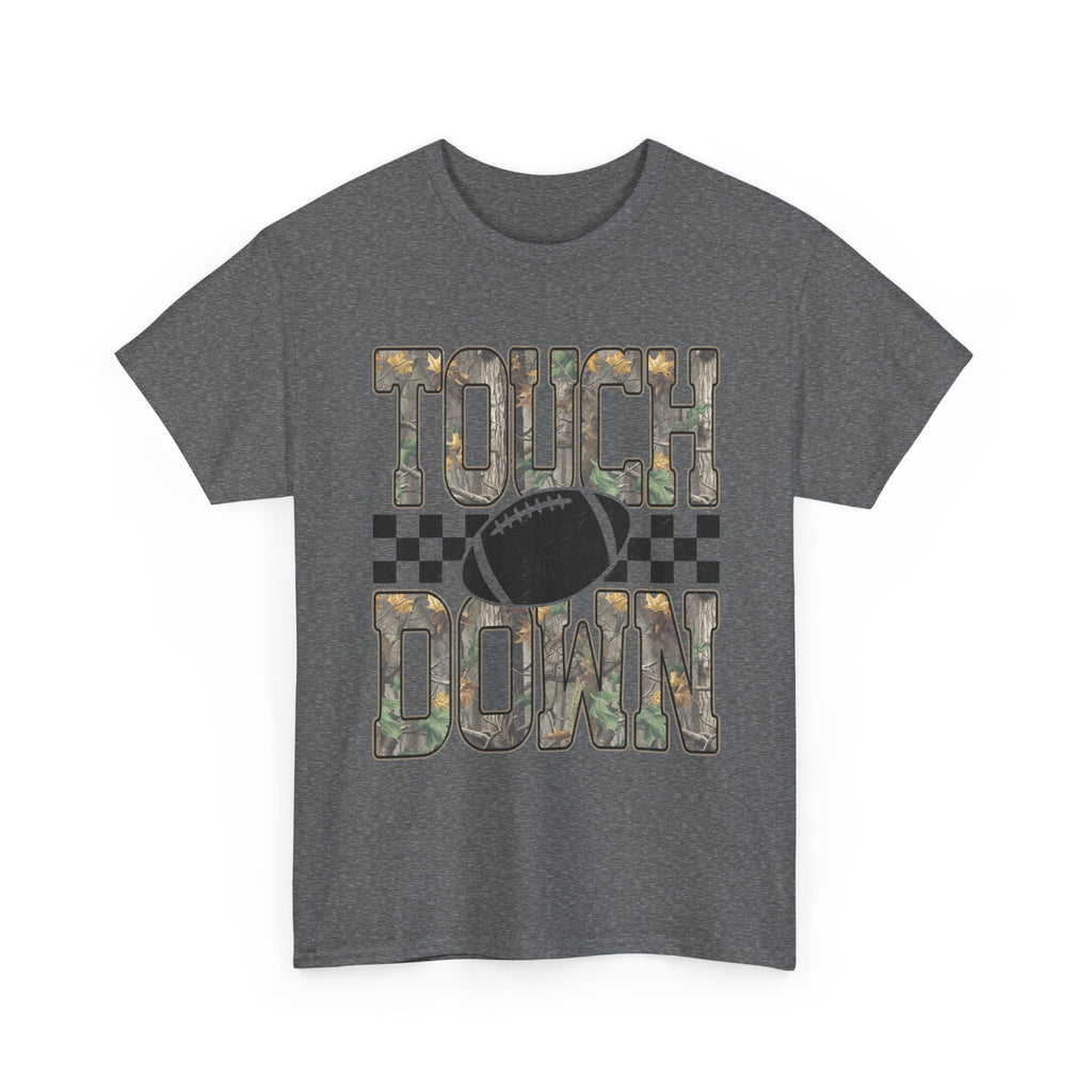 Touchdown Football Tee — Camo Lettering & Checkerboard Graphic