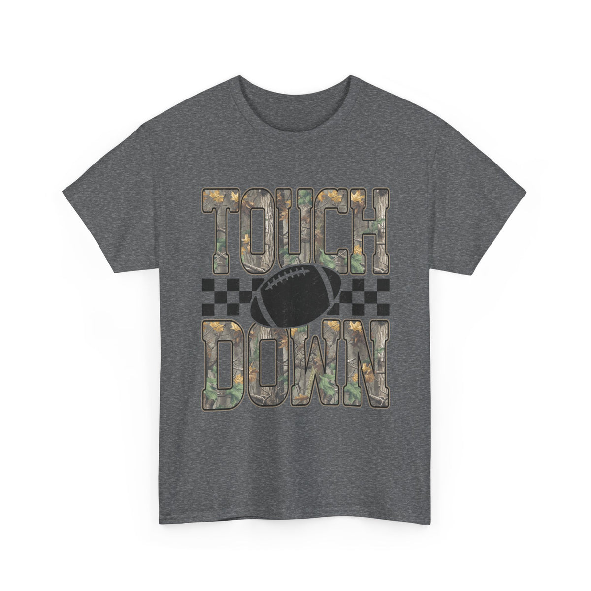 Touchdown Football Tee — Camo Lettering & Checkerboard Graphic