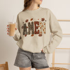 Amen Fall Crewneck Sweatshirt — Autumn Leaves Christian Graphic Pullover