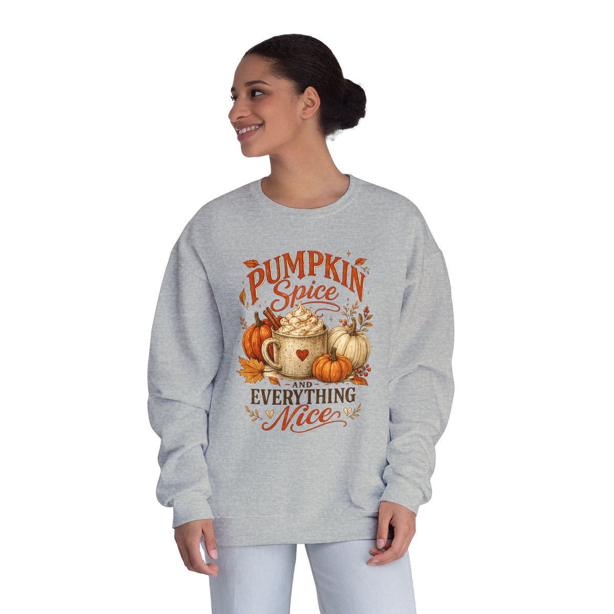 Pumpkin Spice Crewneck Sweatshirt — "Pumpkin Spice and Everything Nice" Fall Graphic