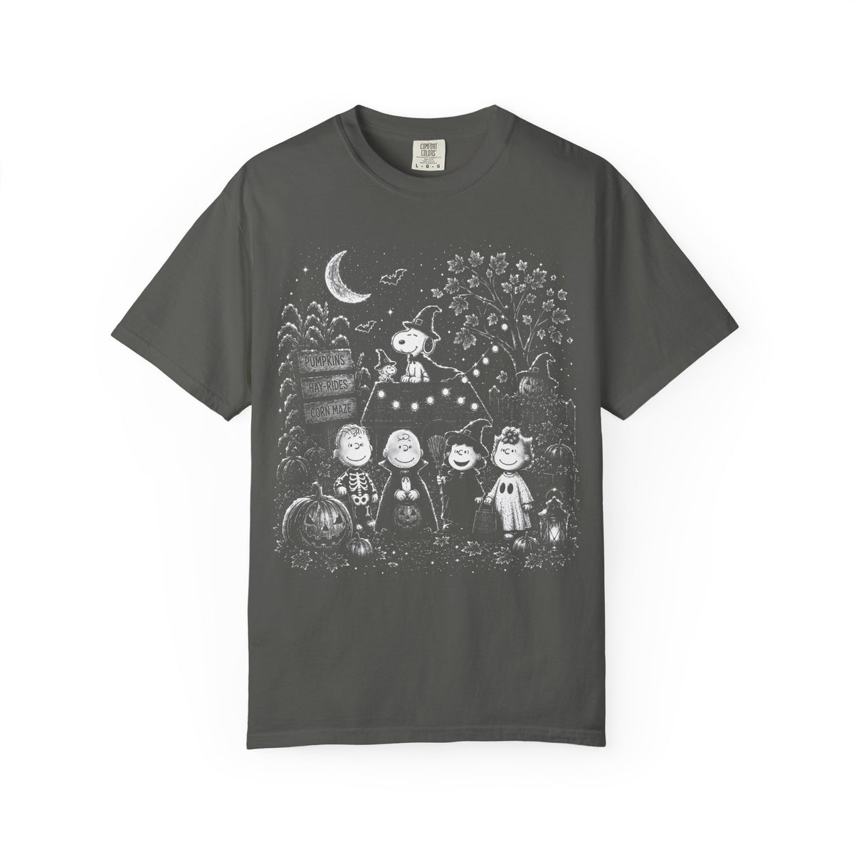 Halloween Character Night T-Shirt — Cute Spooky Peanuts-Style Illustration