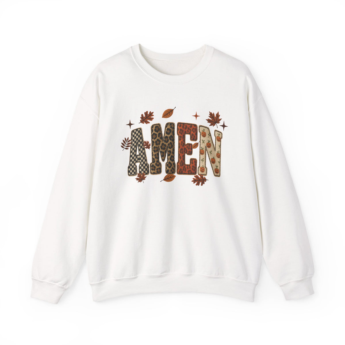 Amen Fall Crewneck Sweatshirt — Autumn Leaves Christian Graphic Pullover