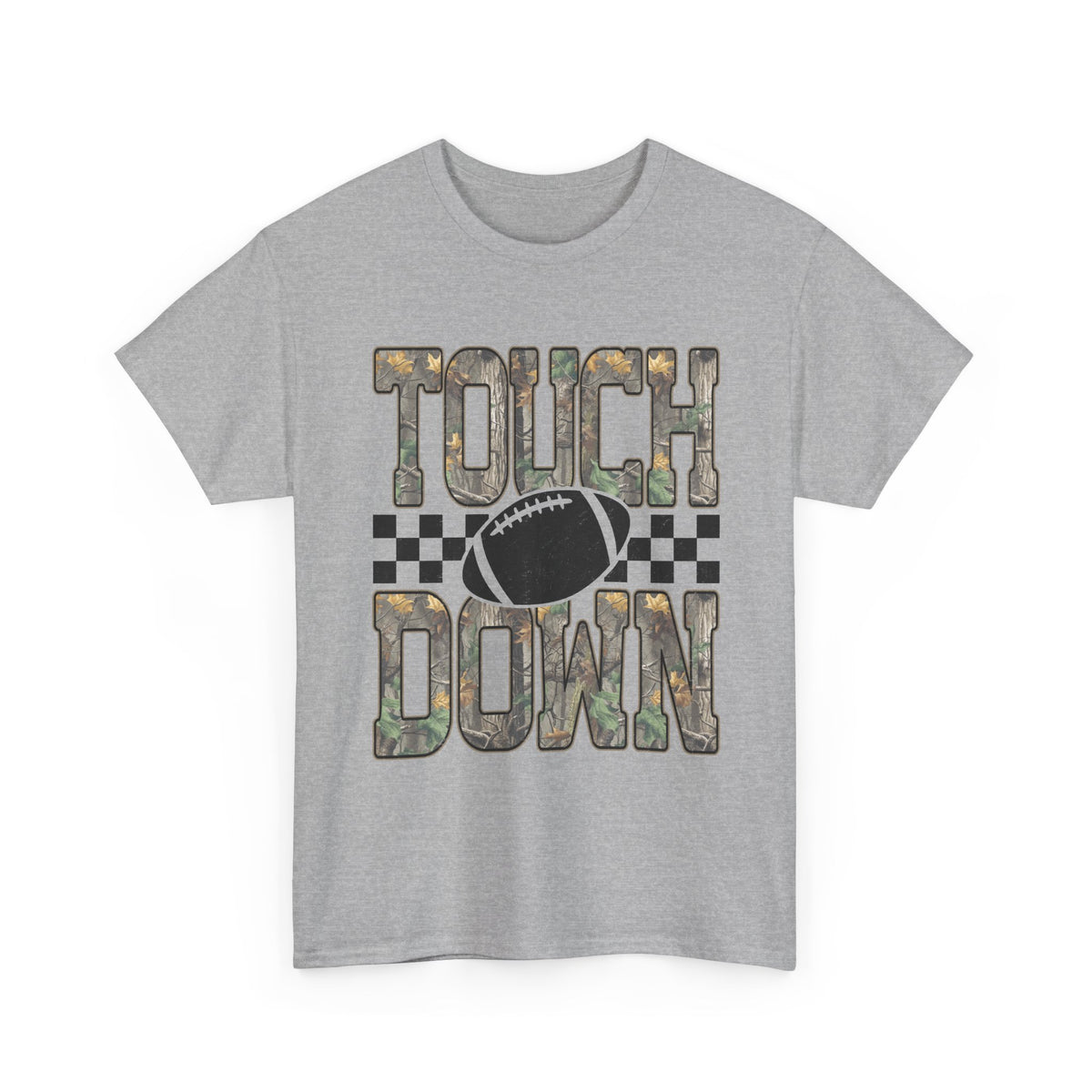 Touchdown Football Tee — Camo Lettering & Checkerboard Graphic